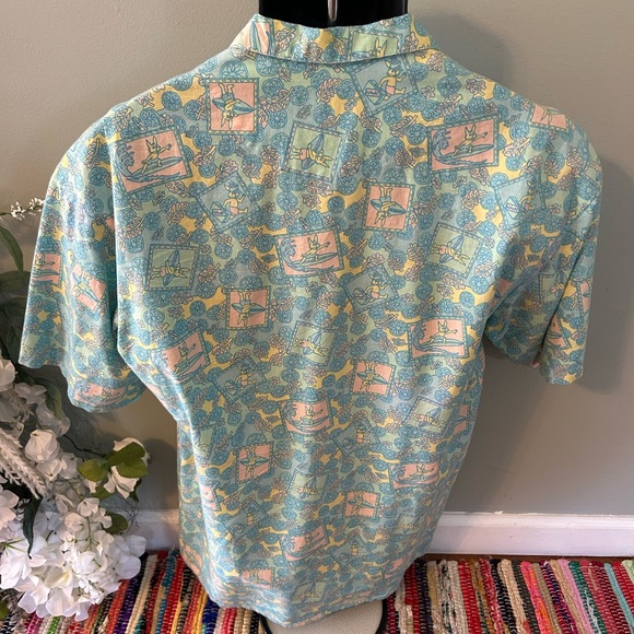 90s Surfing Bunny Rabbit Hawaiian Tropical Aloha Shirt Vintage Medium - Picture 6 of 7